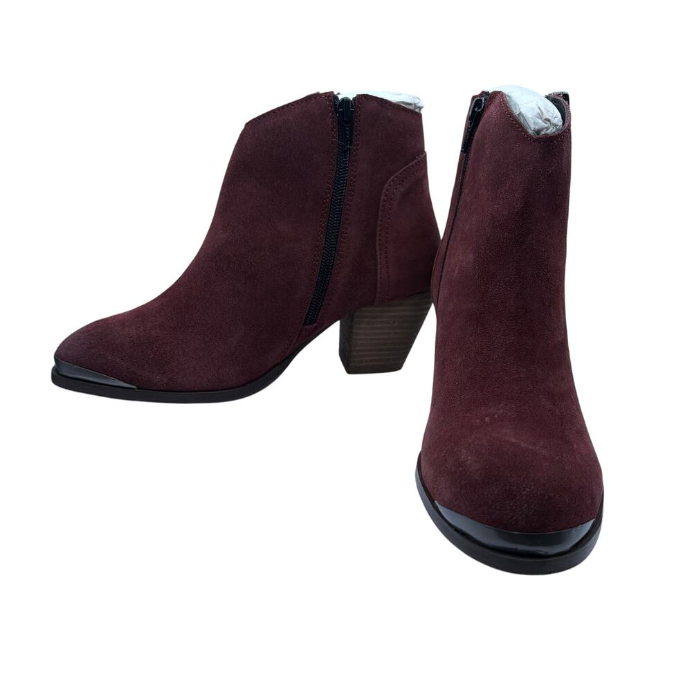 Diba Sequoia Suede Bootie Burgundy Ankle Boots SZ 7 Fall Metal Toe Western